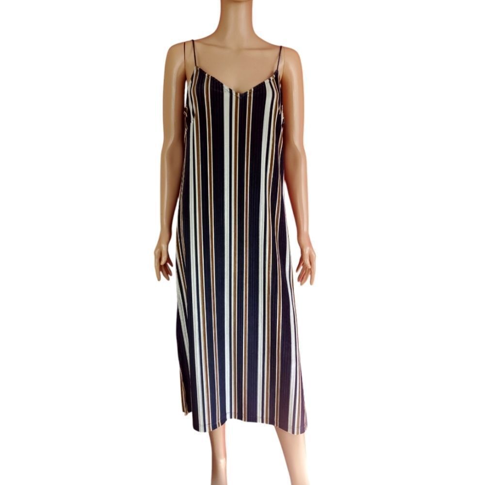 IXIAH Multi-Color Striped Velvet Midi Dress Womens Size 4